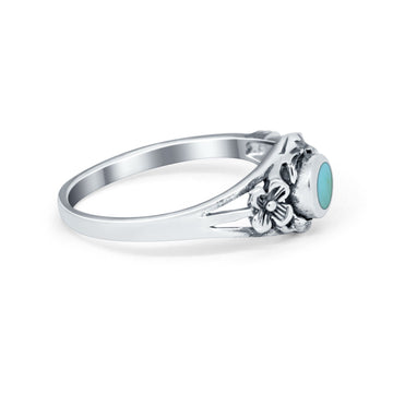 Vintage Antique Style Flower Ring Round Simulated Turquoise CZ 925 Sterling Silver